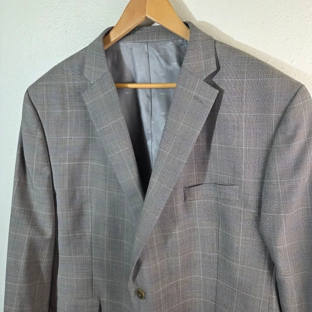 Men's Michael Kors Taupe Two Button Checkered Work Career Blazer Jacket Size 50R